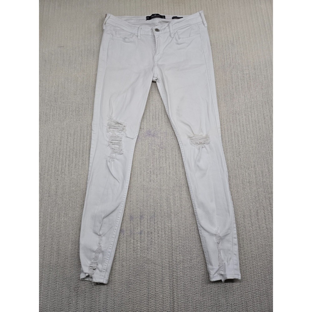 Hollister Jeans Womens 27 White Denim Stretch Low nRise Super Skinny Distressed